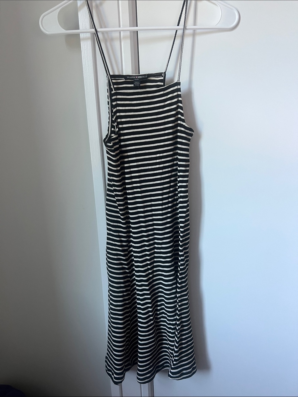Brandy Melville Black and White Striped Spaghetti Strap Midi Dress NWT